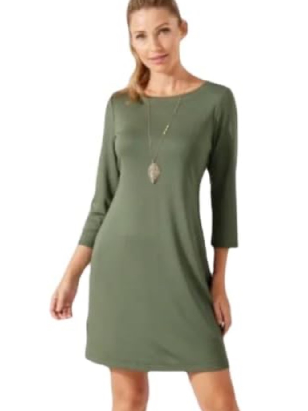 Tommy Bahama Darcy 3/4 Sleeve Ponte Knit Swing Dress Green Olive XS